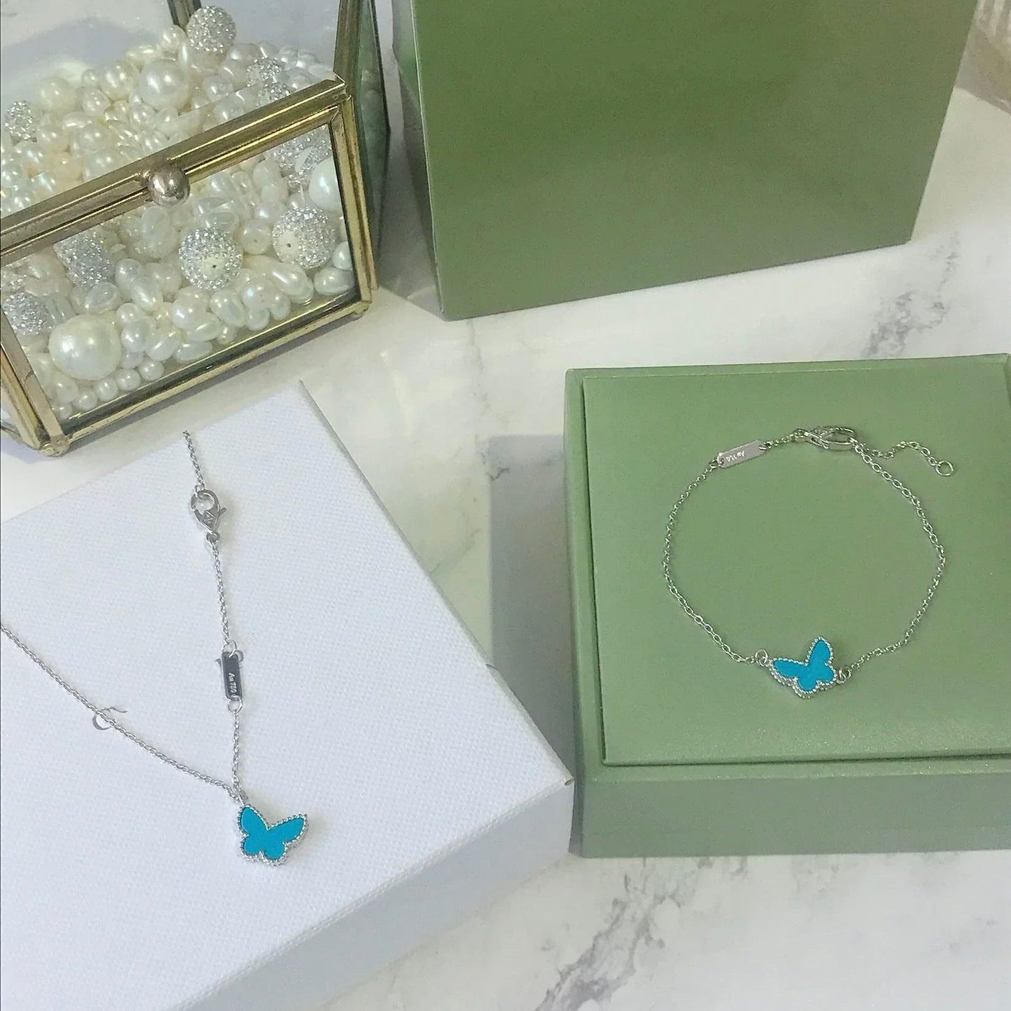 [Lunabriance]BUTTERFLY TURQUOISE BUTTERFLY BRACELET SILVER