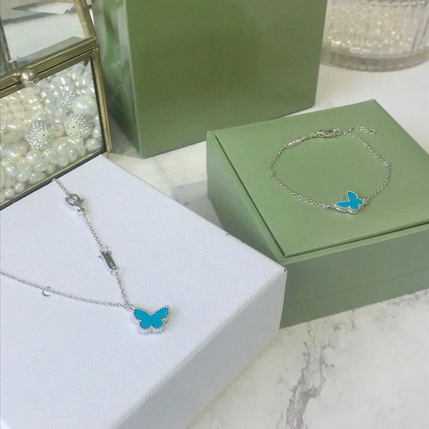 [Lunabriance]BUTTERFLY TURQUOISE BUTTERFLY BRACELET SILVER