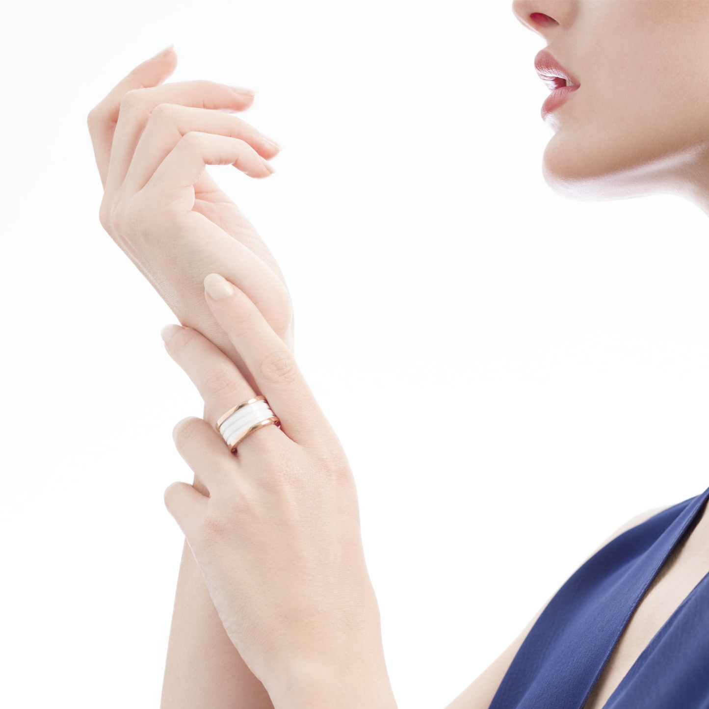 [Lunabriance]ZERO 1 FOUR-BAND LOOPS AND WHITE CERAMIC SPIRAL PINK GOLD RING