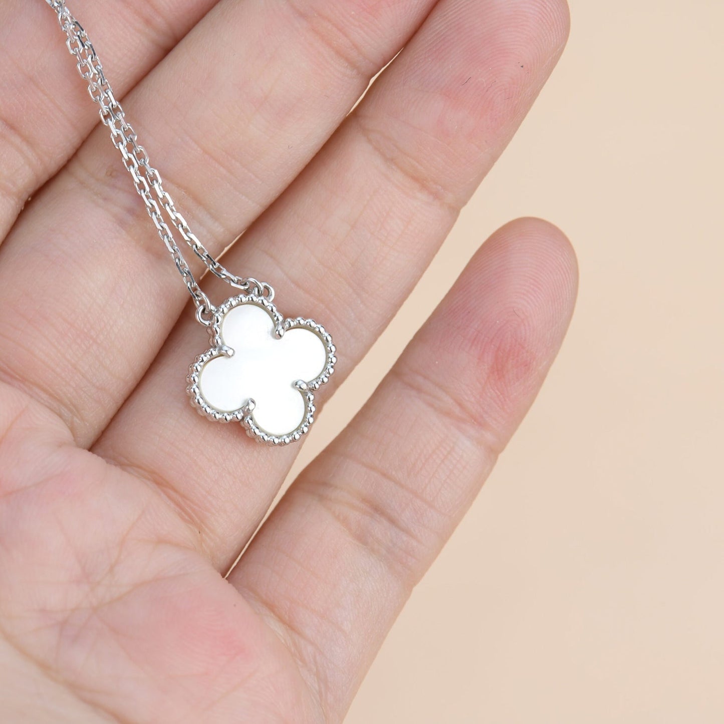 [Lunabriance]CLOVER  15MM WHITE MOTHER-OF-PEARL SILVER