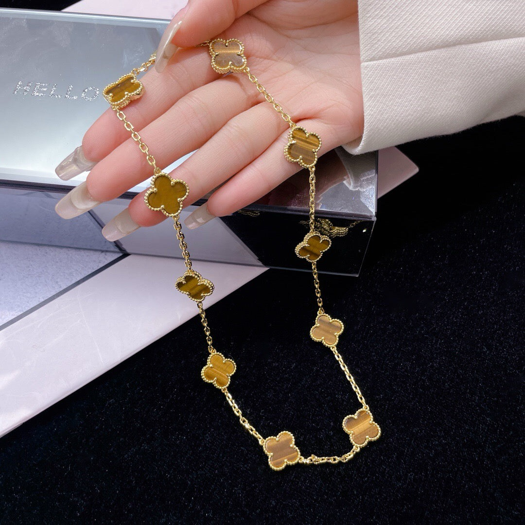 [Lunabriance]CLOVER 10 MOTIFS TIGER EYE NECKLACE
