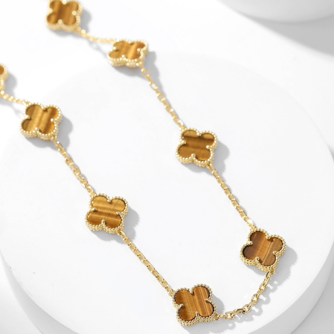 [Lunabriance]CLOVER 10 MOTIFS TIGER EYE NECKLACE
