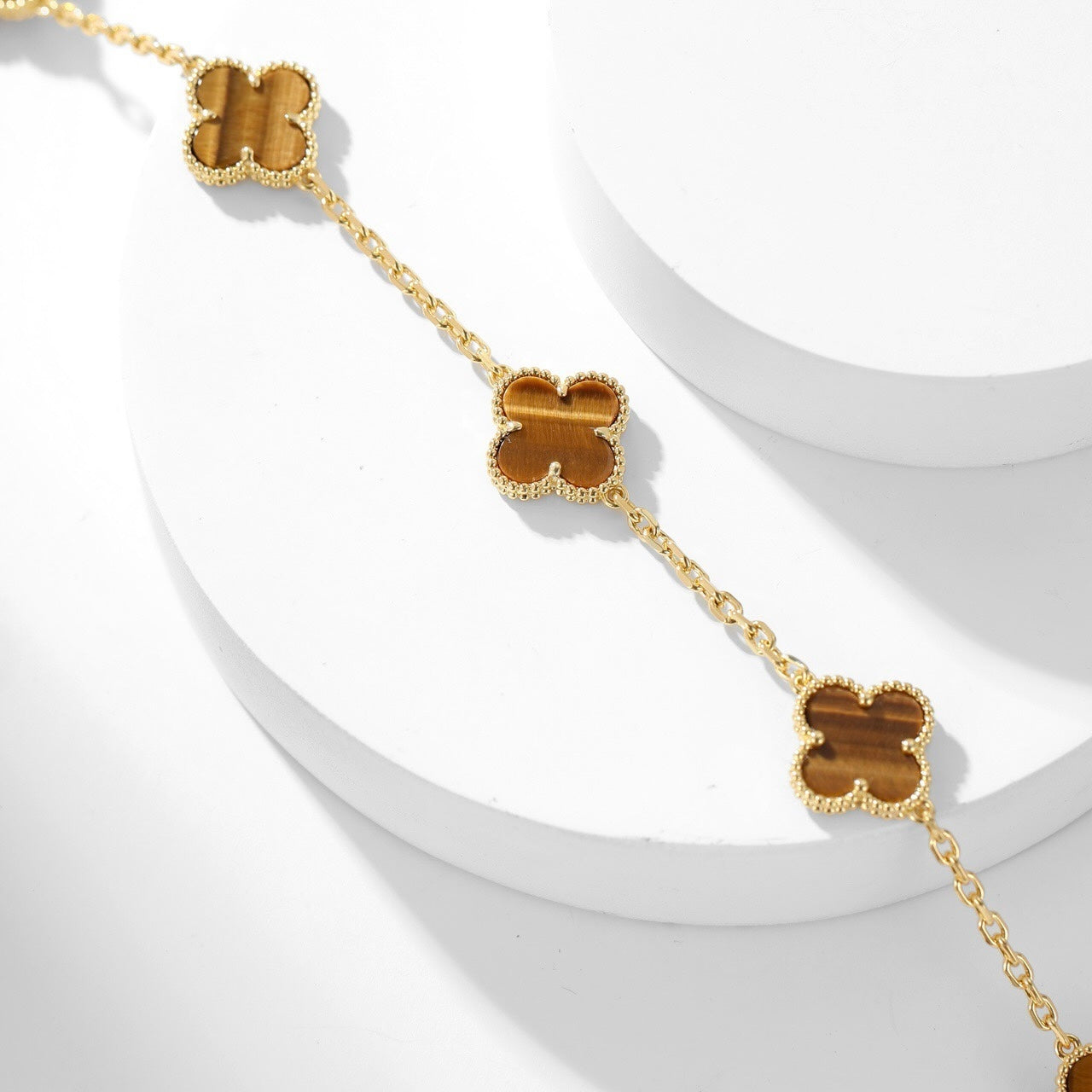 [Lunabriance]CLOVER 10 MOTIFS TIGER EYE NECKLACE