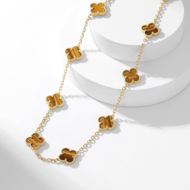 [Lunabriance]CLOVER 10 MOTIFS TIGER EYE NECKLACE
