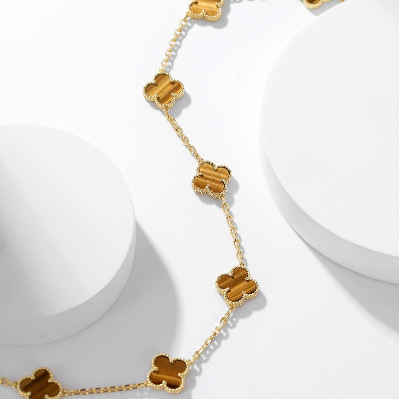 [Lunabriance]CLOVER 10 MOTIFS TIGER EYE NECKLACE
