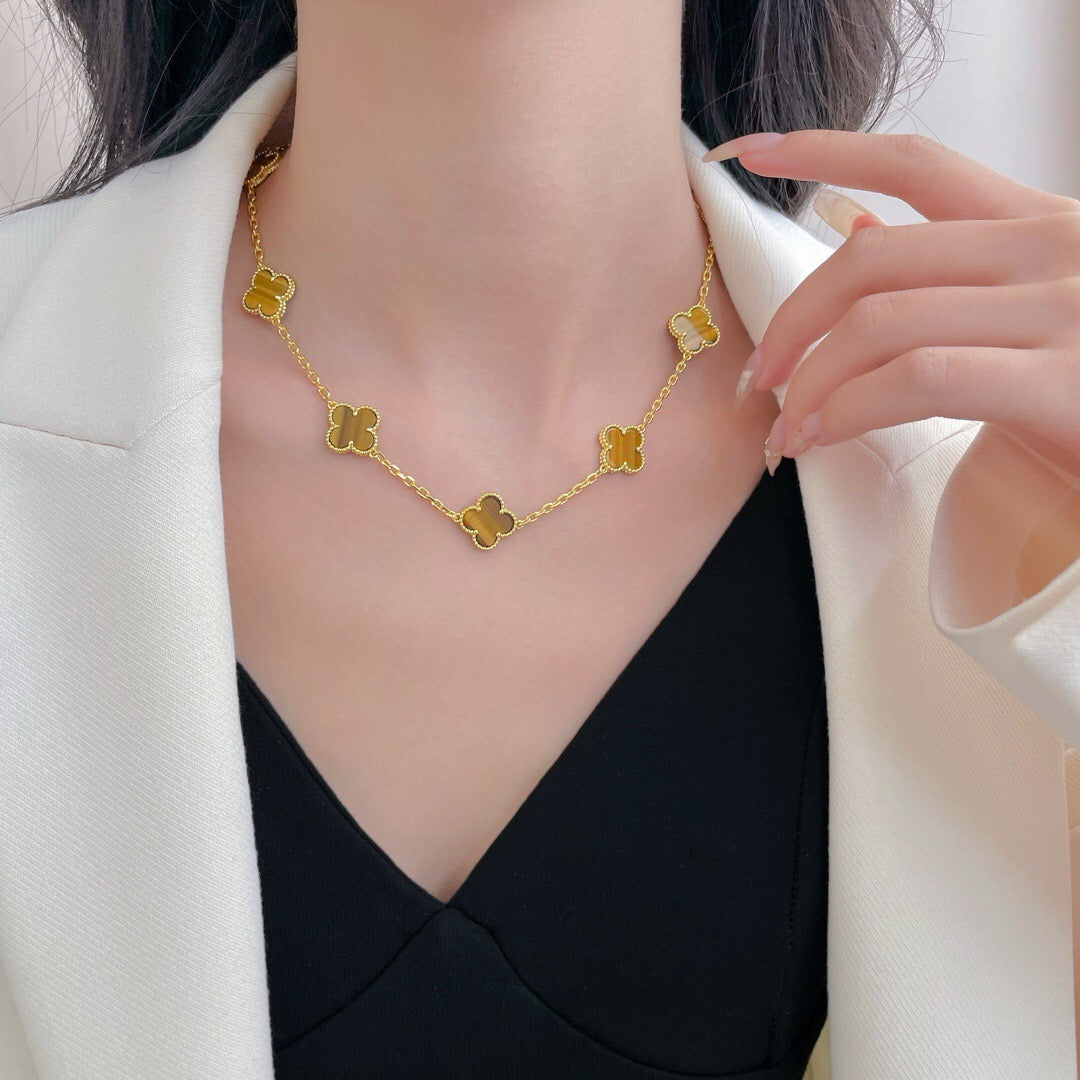 [Lunabriance]CLOVER 10 MOTIFS TIGER EYE NECKLACE