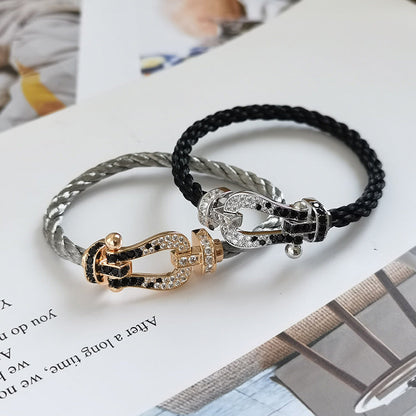 [Lunabriance]FORCE LARGE HORSESHOE BLACK WHITE DIAMOND BRACELET SILVER