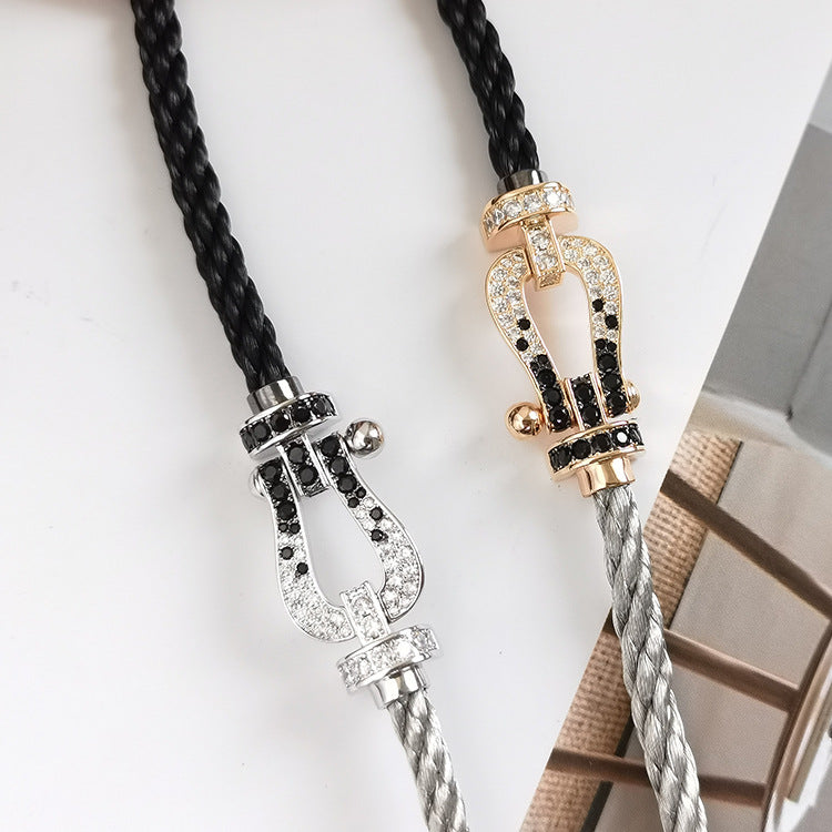 [Lunabriance]FORCE LARGE HORSESHOE BLACK WHITE DIAMOND BRACELET ROSE GOLD