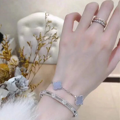 [Lunabriance]CLOVER  5 MOTIF PURPLE CHALCEDONY BRACELET SILVER