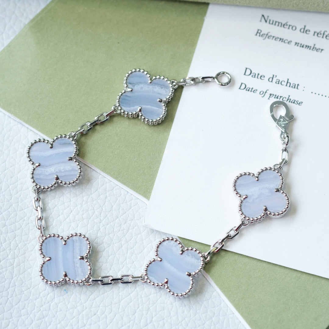 [Lunabriance]CLOVER  5 MOTIF PURPLE CHALCEDONY BRACELET SILVER
