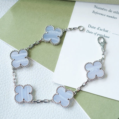 [Lunabriance]CLOVER  5 MOTIF PURPLE CHALCEDONY BRACELET SILVER