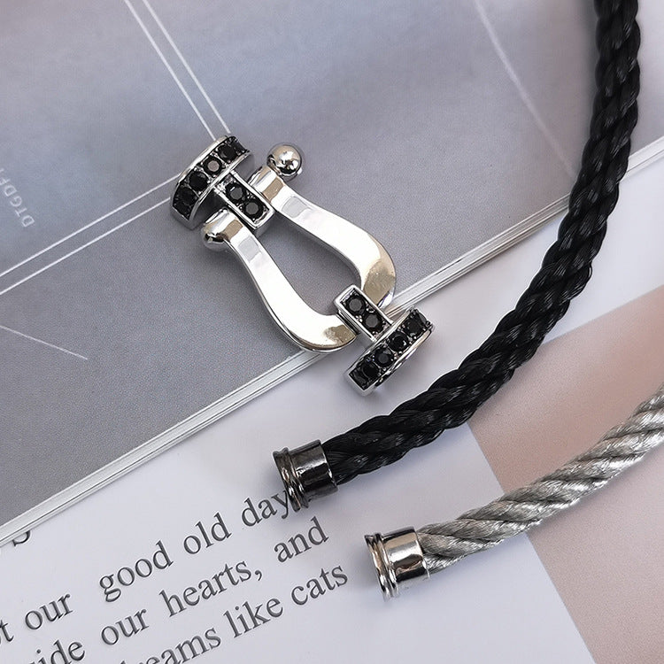 [Lunabriance]FORCE LARGE HORSESHOE BLACK DIAMOND BRACELET SILVER