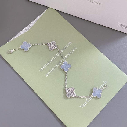[Lunabriance]CLOVER  5 MOTIF DIAMOND PURPLE CHALCEDONY BRACELET SILVER