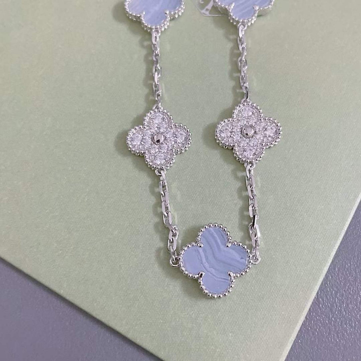 [Lunabriance]CLOVER  5 MOTIF DIAMOND PURPLE CHALCEDONY BRACELET SILVER