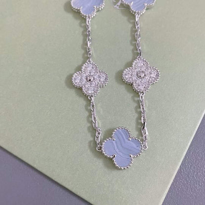 [Lunabriance]CLOVER  5 MOTIF DIAMOND PURPLE CHALCEDONY BRACELET SILVER