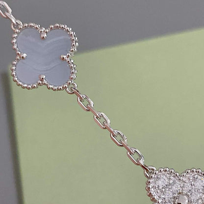 [Lunabriance]CLOVER  5 MOTIF DIAMOND PURPLE CHALCEDONY BRACELET SILVER