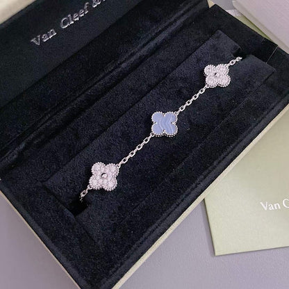 [Lunabriance]CLOVER  5 MOTIF DIAMOND PURPLE CHALCEDONY BRACELET SILVER