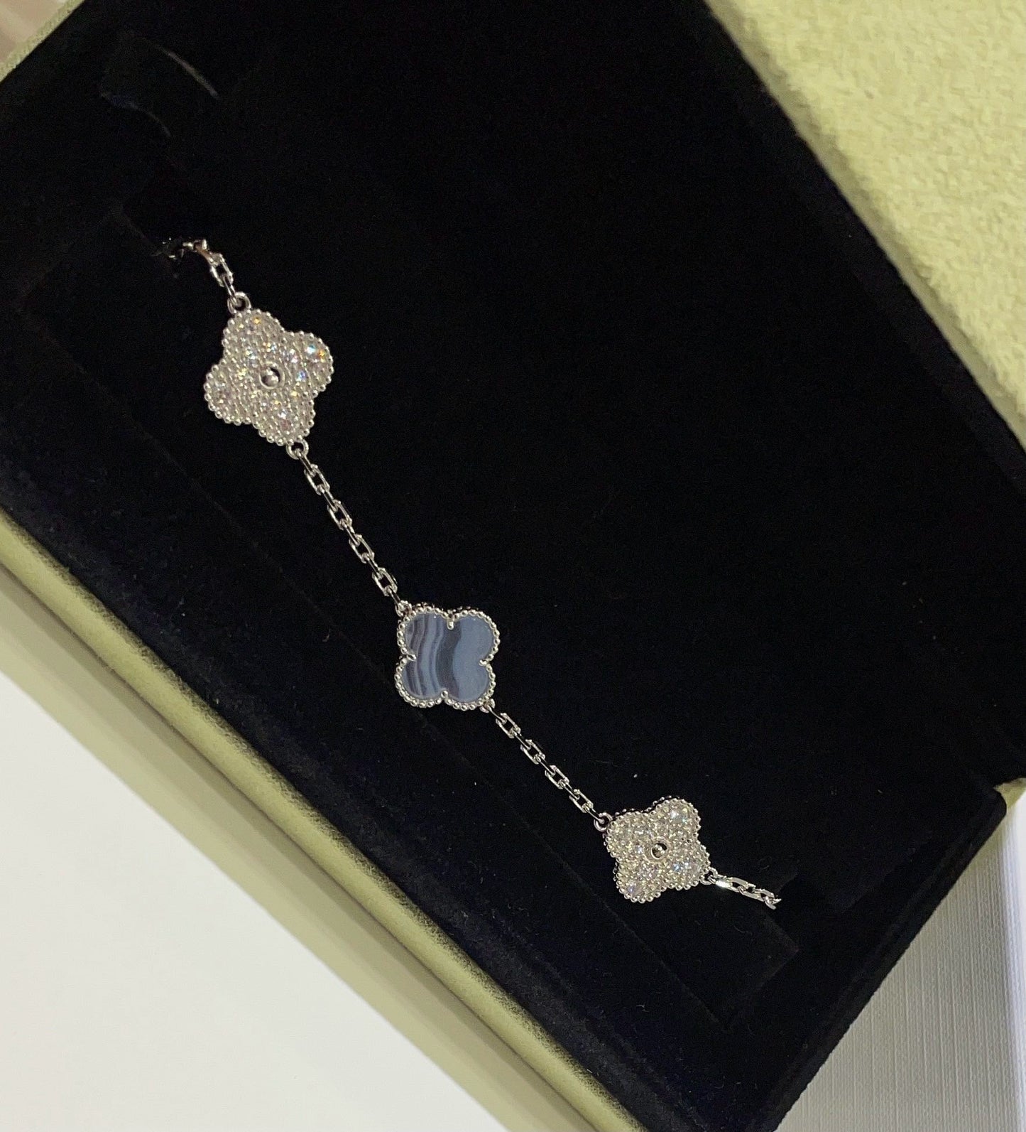 [Lunabriance]CLOVER  5 MOTIF DIAMOND PURPLE CHALCEDONY BRACELET SILVER