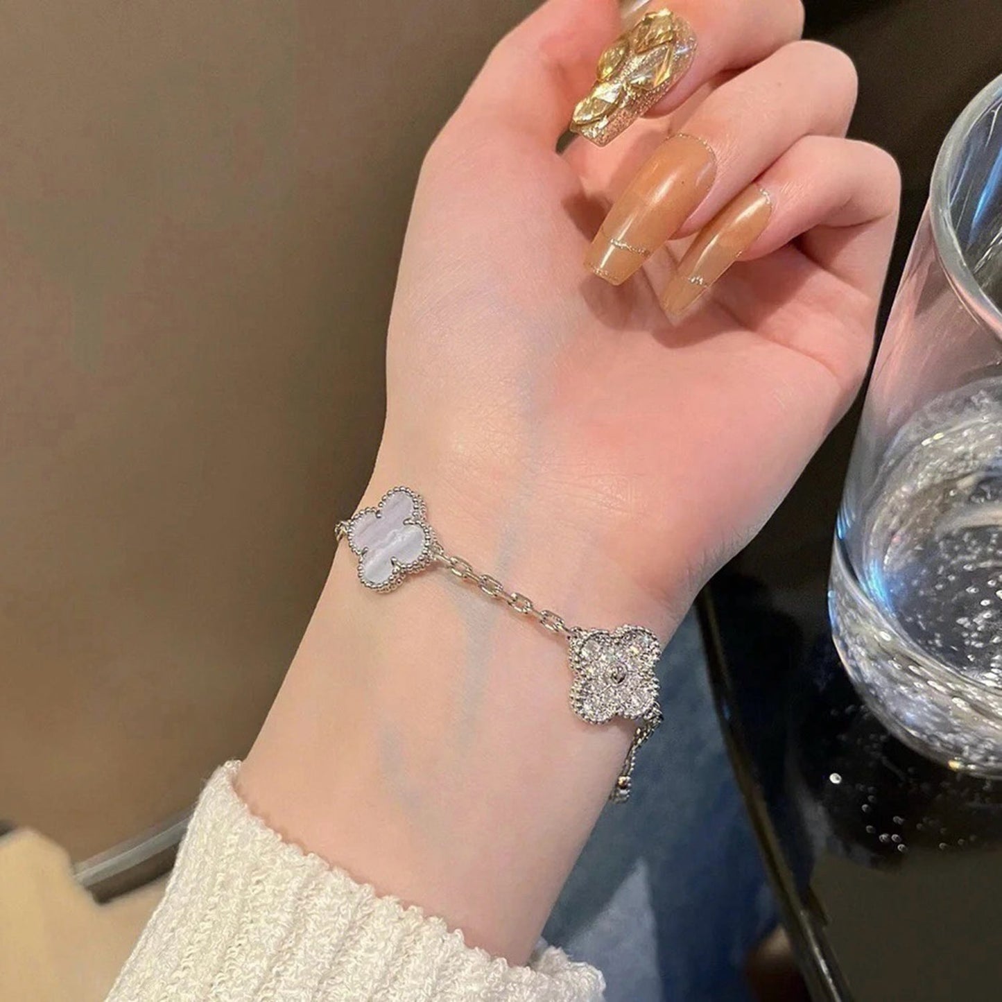 [Lunabriance]CLOVER  5 MOTIF DIAMOND PURPLE CHALCEDONY BRACELET SILVER