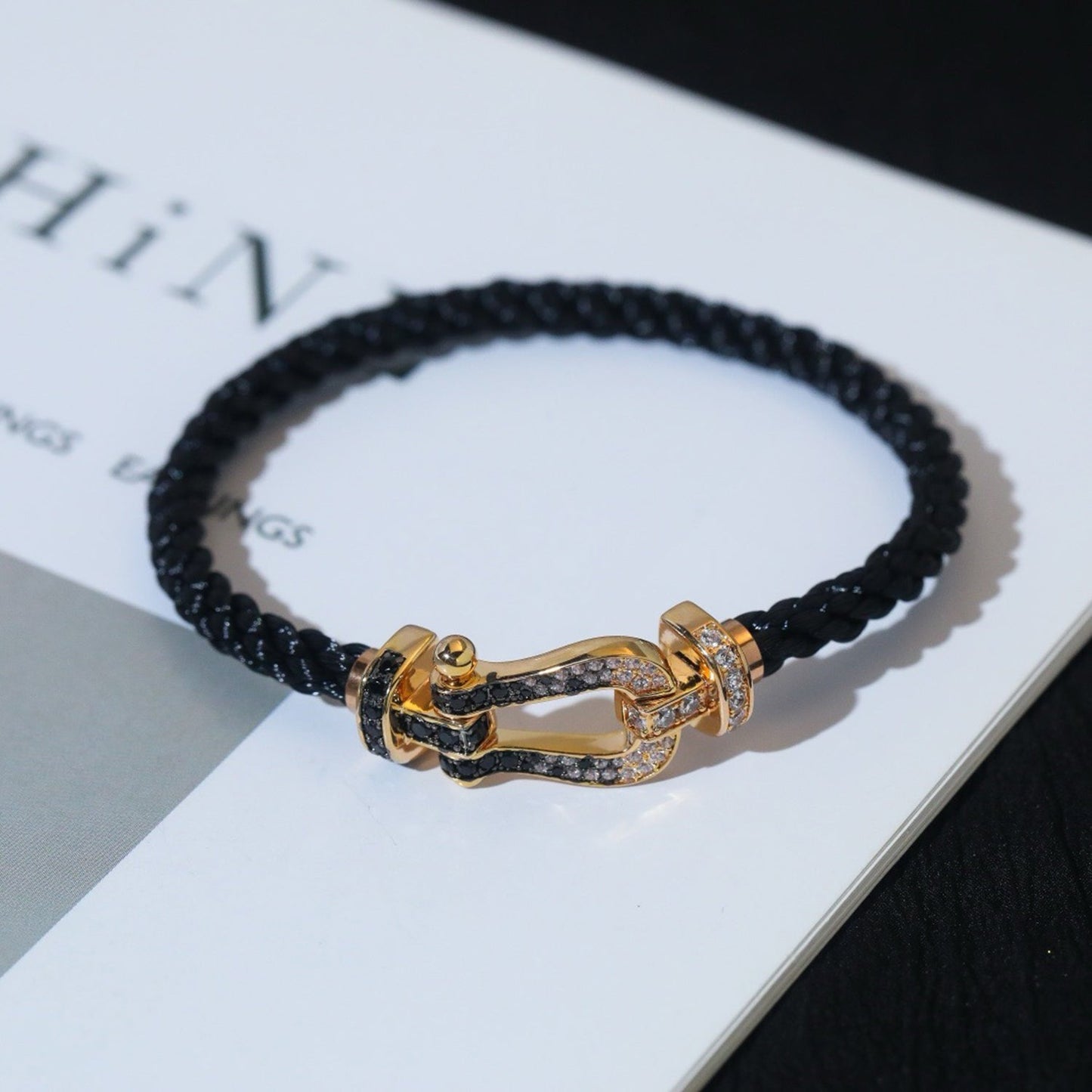 [Lunabriance]FORCE LARGE HORSESHOE BLACK WHITE DIAMOND BRACELET SILVER