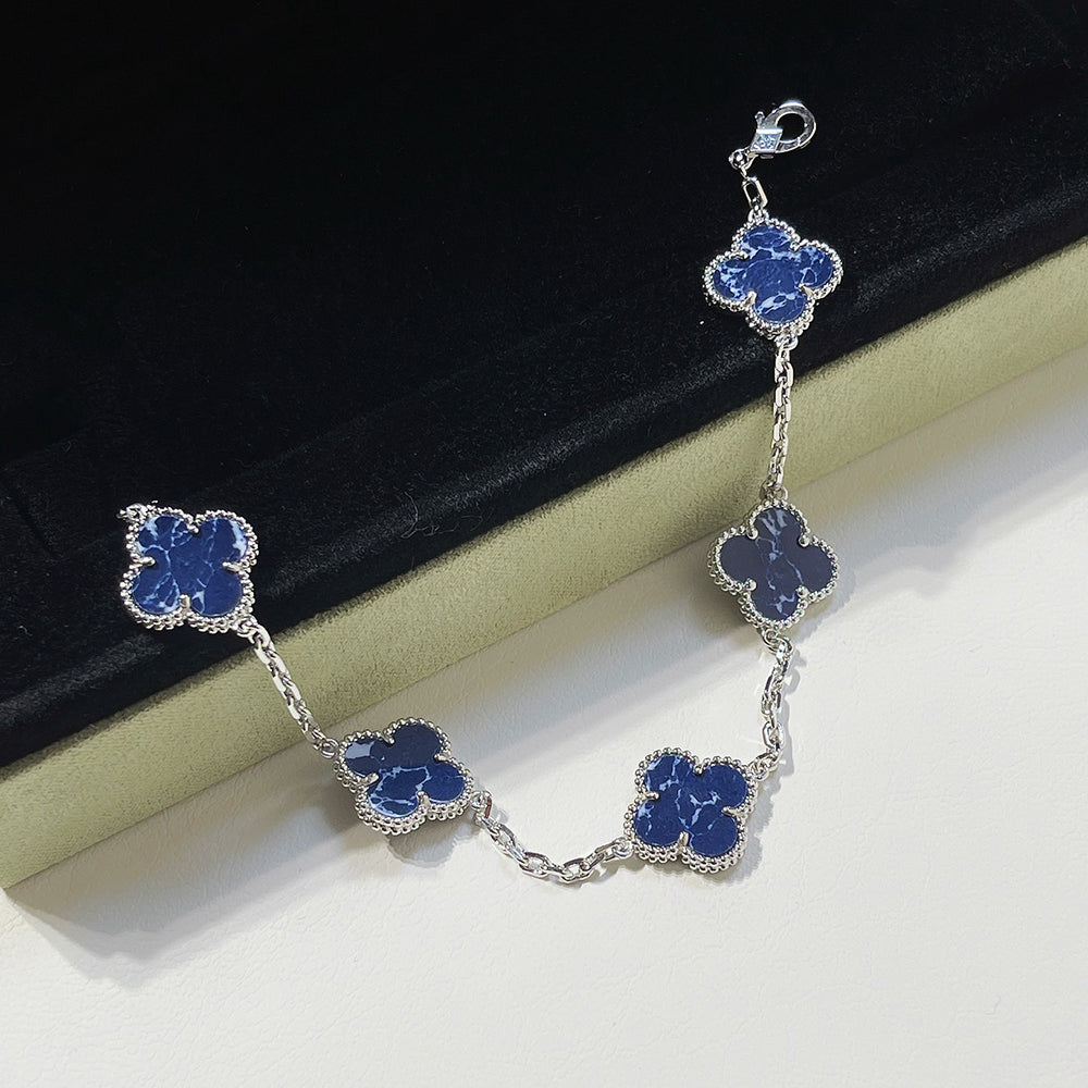 [Lunabriance]CLOVER 5 MOTIF PIETERSITE SILVER BRACELET