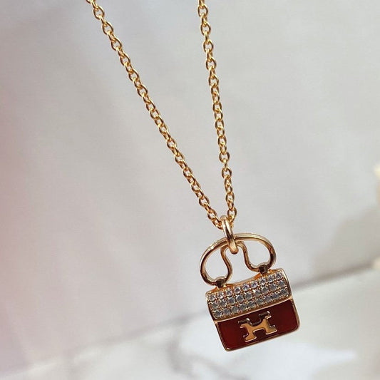 [Lunabriance]CONSTANCE RED PEDANT PINK GOLD NECKLACE