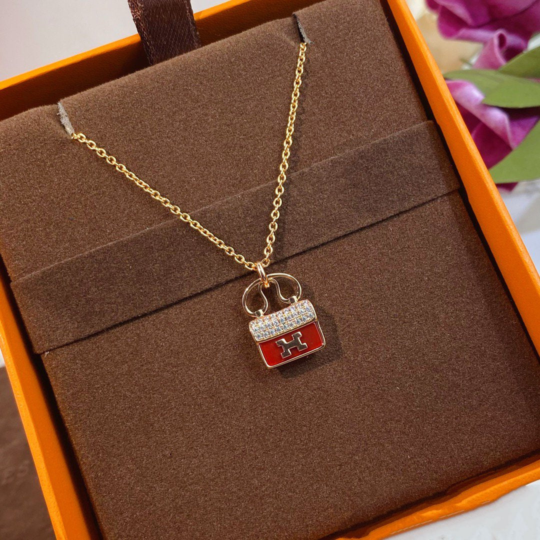 [Lunabriance]CONSTANCE RED PEDANT PINK GOLD NECKLACE
