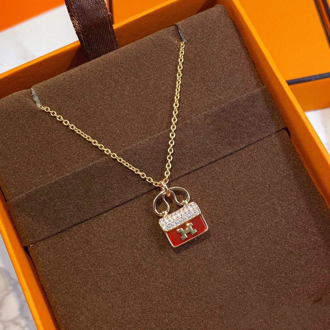 [Lunabriance]CONSTANCE RED PEDANT PINK GOLD NECKLACE