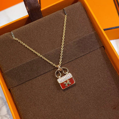 [Lunabriance]CONSTANCE RED PEDANT PINK GOLD NECKLACE