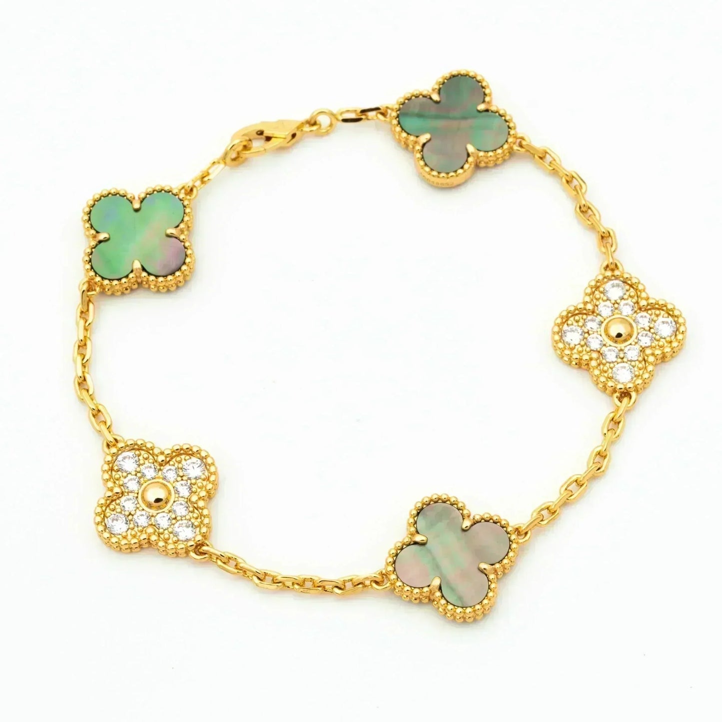 [Lunabriance]CLOVER 5 MOTIF GRAY MOP DIAMOND BRACELET