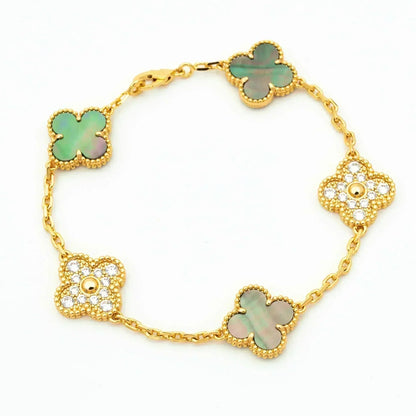 [Lunabriance]CLOVER 5 MOTIF GRAY MOP DIAMOND BRACELET