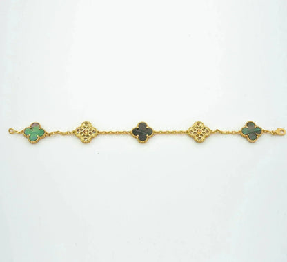 [Lunabriance]CLOVER 5 MOTIF GRAY MOP DIAMOND BRACELET