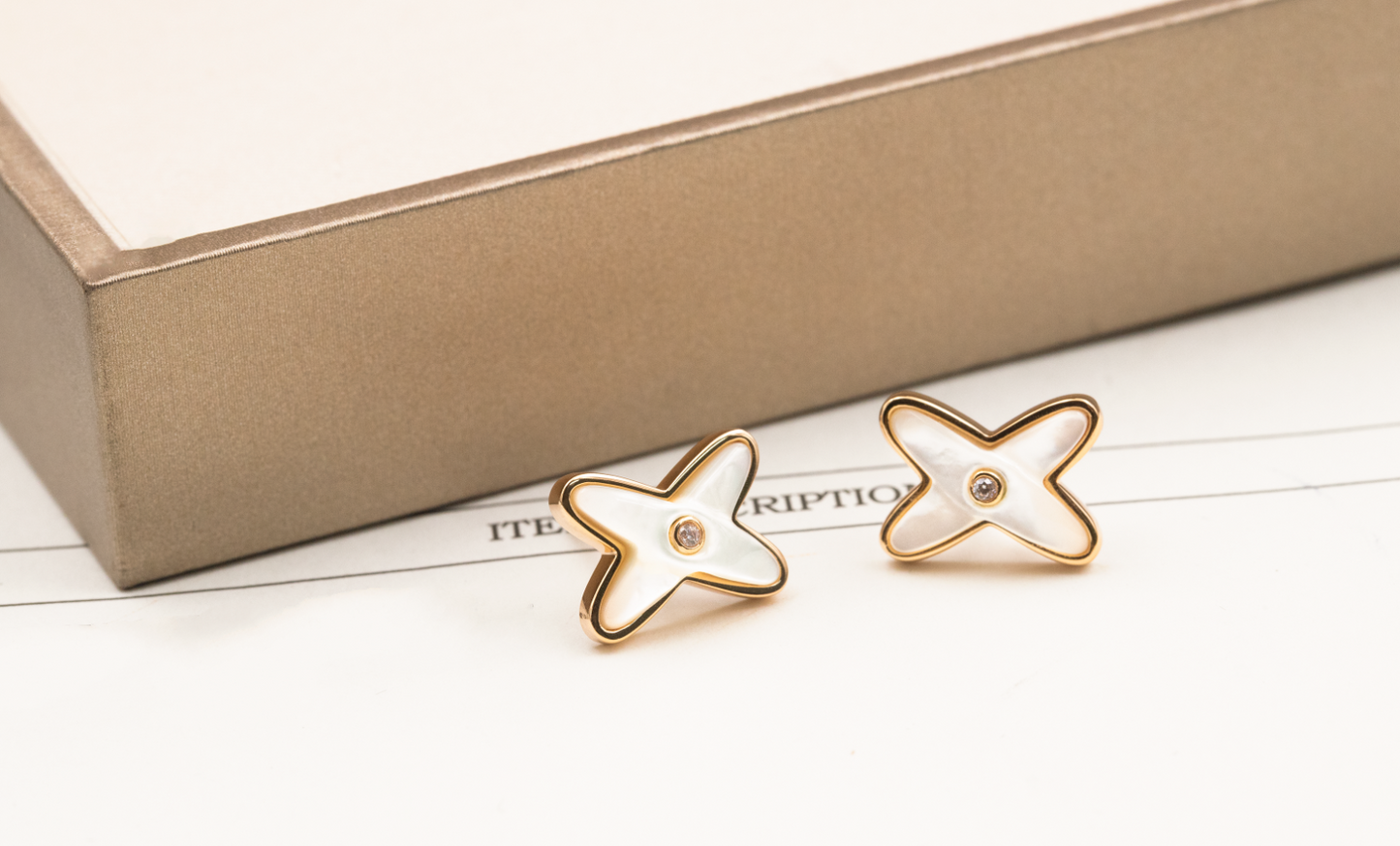 [Lunabriance]JEUX DE WHITE MOP ROSE GOLD DIAMOND EARRINGS