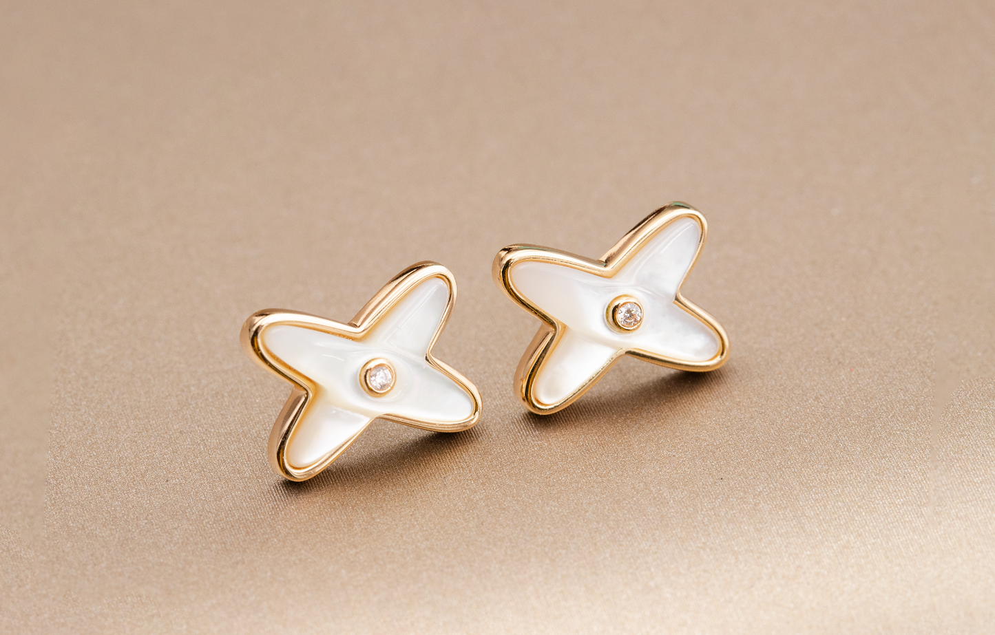 [Lunabriance]JEUX DE WHITE MOP ROSE GOLD DIAMOND EARRINGS