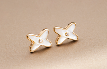 [Lunabriance]JEUX DE WHITE MOP PINK GOLD DIAMOND EARRINGS