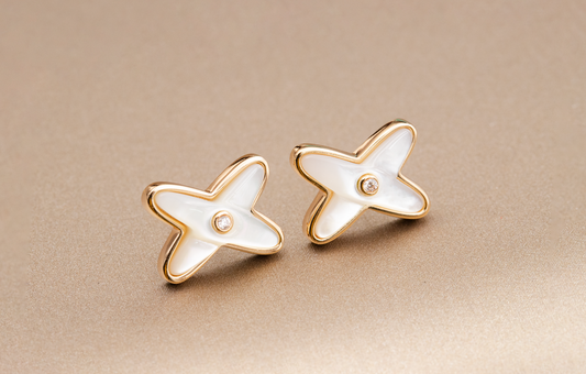 [Lunabriance]JEUX DE WHITE MOP PINK GOLD DIAMOND EARRINGS