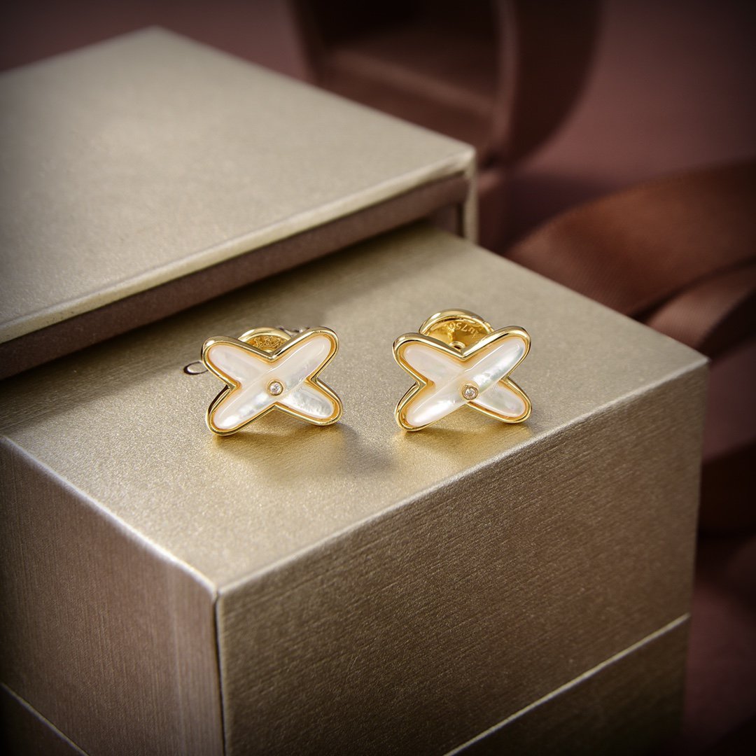 [Lunabriance]JEUX DE WHITE MOP GOLD DIAMOND EARRINGS