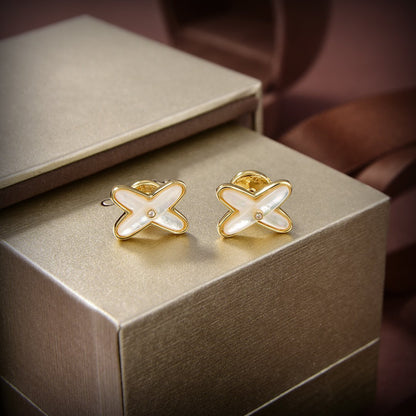 [Lunabriance]JEUX DE WHITE MOP GOLD DIAMOND EARRINGS