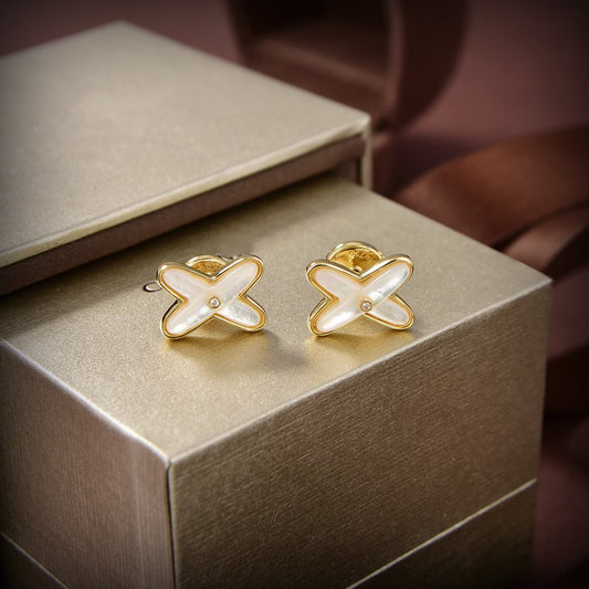 [Lunabriance]JEUX DE WHITE MOP GOLD DIAMOND EARRINGS