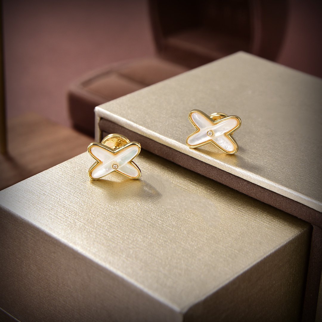 [Lunabriance]JEUX DE WHITE MOP GOLD DIAMOND EARRINGS