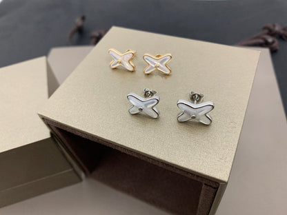 [Lunabriance]JEUX DE WHITE MOP SILVER DIAMOND EARRINGS