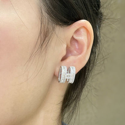 [Lunabriance]H STUD EARRINGS WITH SILVER DIAMONDS