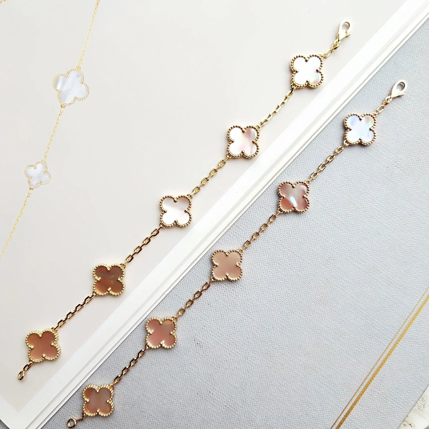 [Lunabriance]CLOVER 5 PINK MOP BRACELET