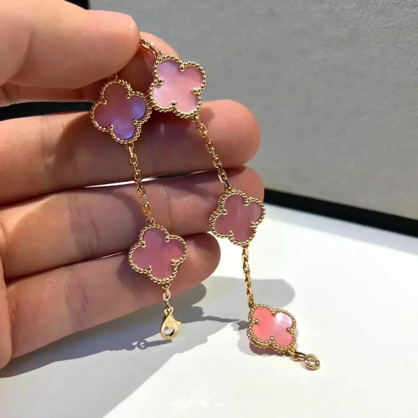 [Lunabriance]CLOVER 5 PINK MOP BRACELET
