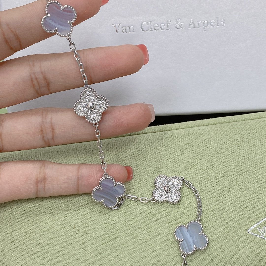 [Lunabriance]CLOVER  5 MOTIF DIAMOND PURPLE CHALCEDONY BRACELET SILVER