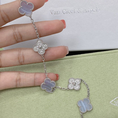 [Lunabriance]CLOVER  5 MOTIF DIAMOND PURPLE CHALCEDONY BRACELET SILVER