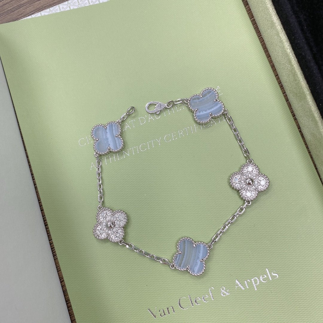 [Lunabriance]CLOVER  5 MOTIF DIAMOND PURPLE CHALCEDONY BRACELET SILVER