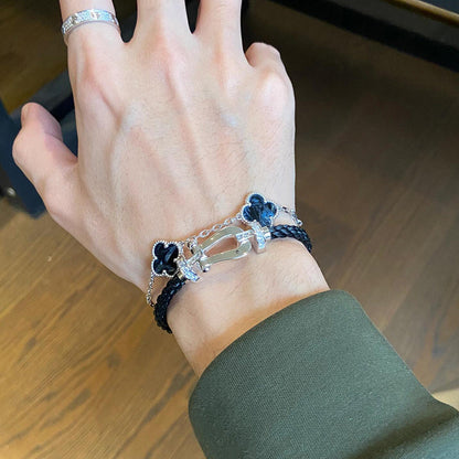 [Lunabriance]CLOVER 5 MOTIF PIETERSITE SILVER BRACELET