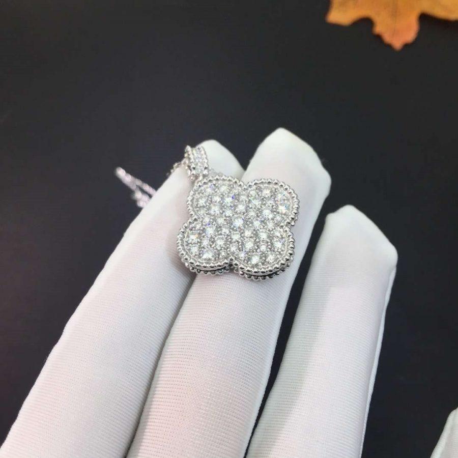 [Lunabriance]CLOVER 25MM SILVER FULL DIAMOND BIG CLOVER NECKLACE